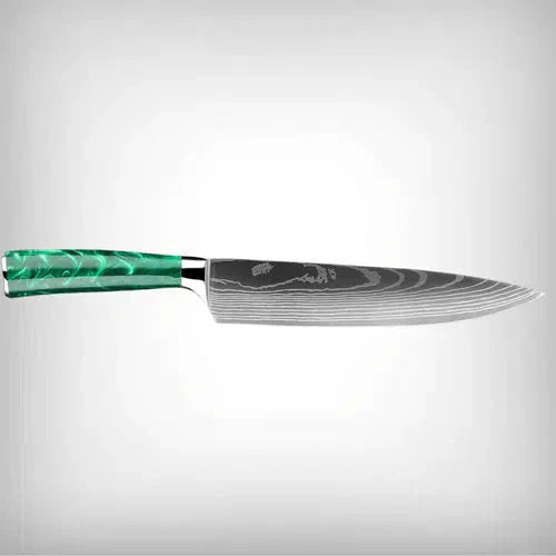 OUTLET: Faca do Chef Artemano 20cm com Acabamento em Aço Damasco e Cabo em Pakkawood Jungle