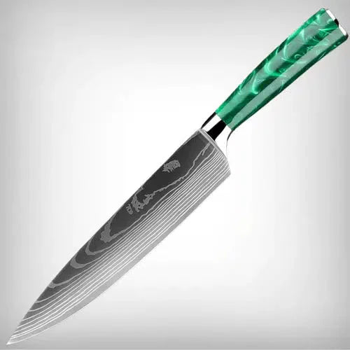 OUTLET: Faca do Chef Artemano 20cm com Acabamento em Aço Damasco e Cabo em Pakkawood Jungle