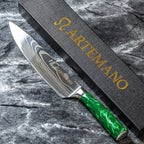 OUTLET: Faca do Chef Artemano 20cm com Acabamento em Aço Damasco e Cabo em Pakkawood Jungle