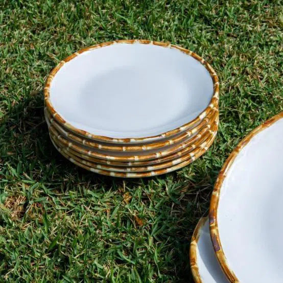 Jogo 6 Pratos de Sobremesa Cerâmica Bambu 20cm Scalla