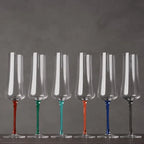 Kit com 6 Taças para Espumante em Cristal Sommelier 210ml Hastes Coloridas