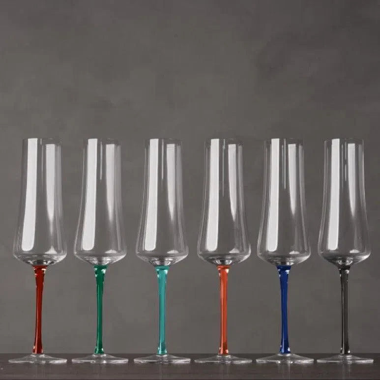 Kit com 6 Taças para Espumante em Cristal Sommelier 210ml Hastes Coloridas
