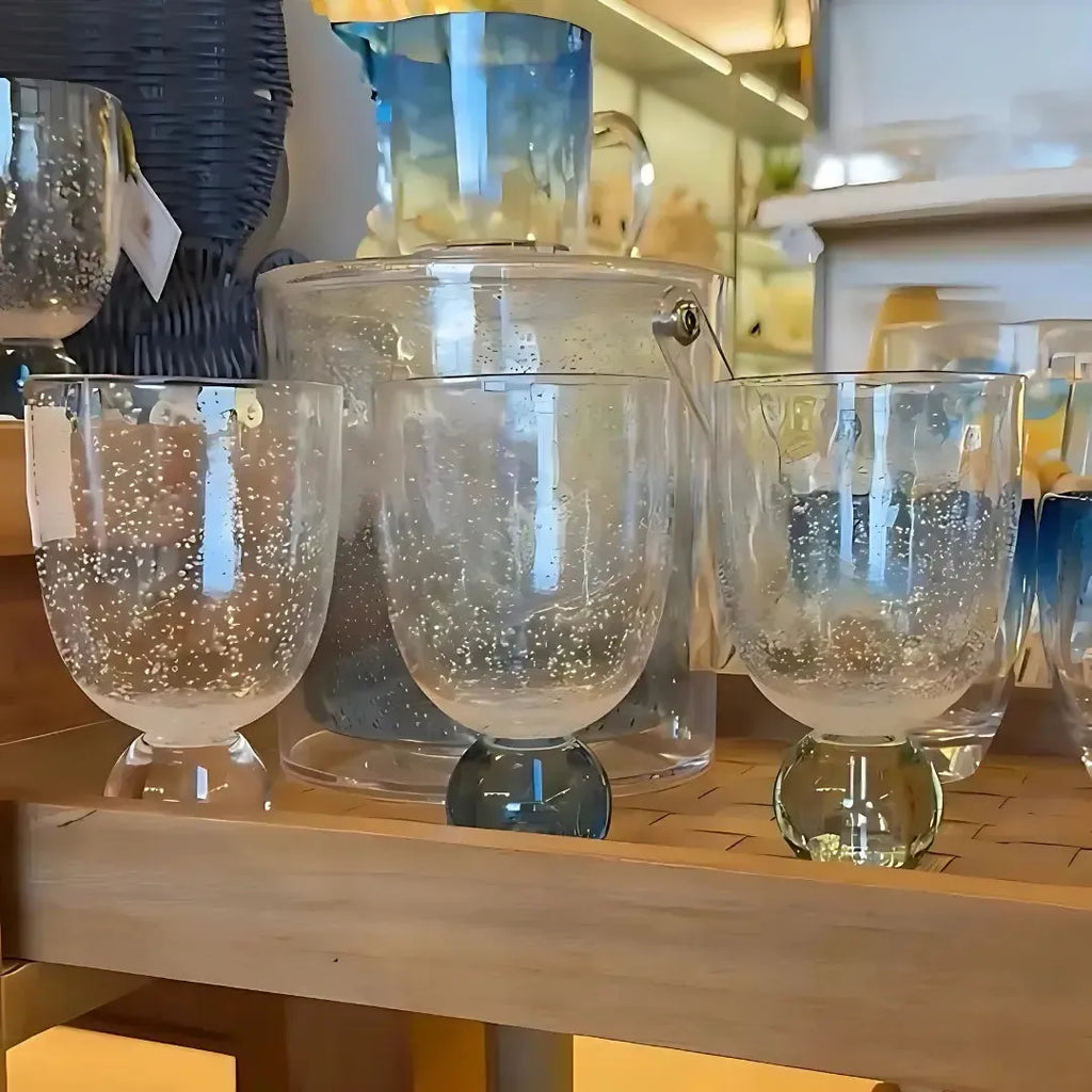 Conjunto 6 Copos Acrilico Detalhes Bolhas base Esfera Transparente / Verde Linha Sintonia 360ml