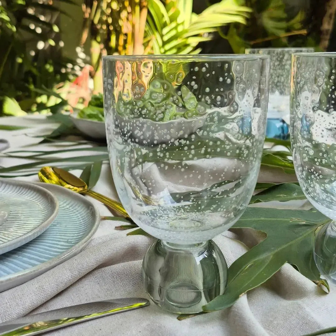 Conjunto 6 Copos Acrilico Detalhes Bolhas base Esfera Transparente / Verde Linha Sintonia 360ml
