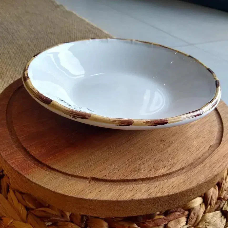 Jogo 6 Pratos Fundos Cerâmica Bambu 24cm Scalla