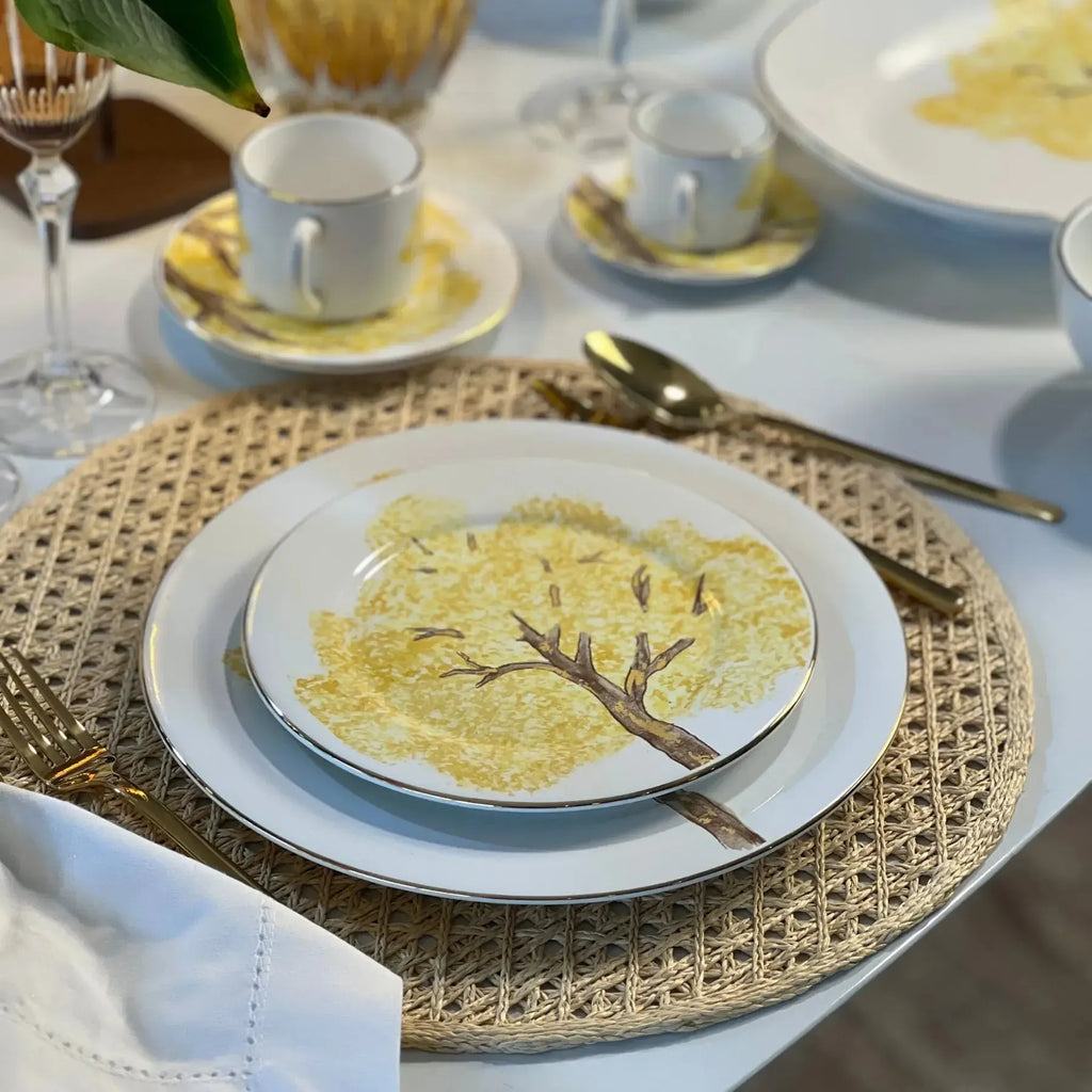 Jogo 6 Pratos de Sobremesa Cerâmica Ypê Colorido com Filete de Ouro 21cm Scalla