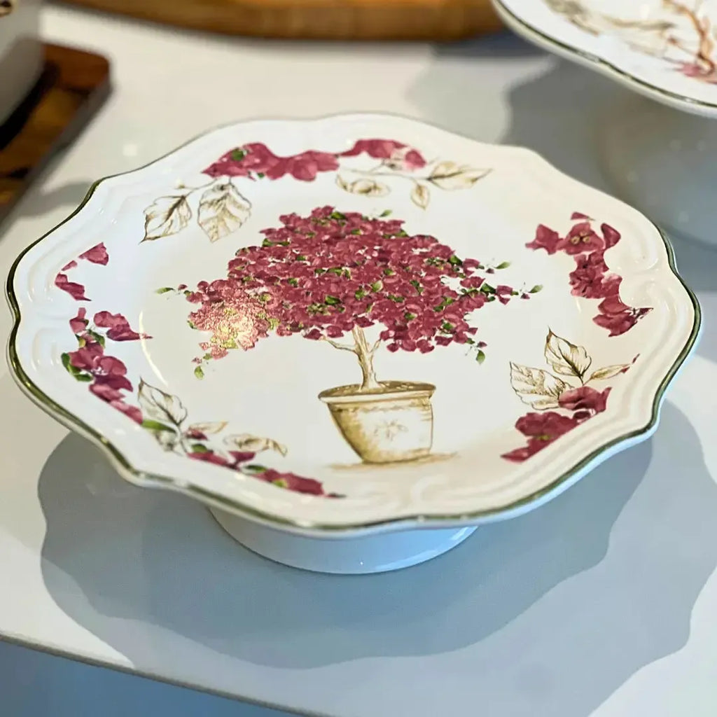 Porta Petit Four com Pé Cerâmica Imperial Scalla