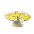 Porta Petit Four com Pé Cerâmica Ypê Amarelo com Filete de Ouro Scalla