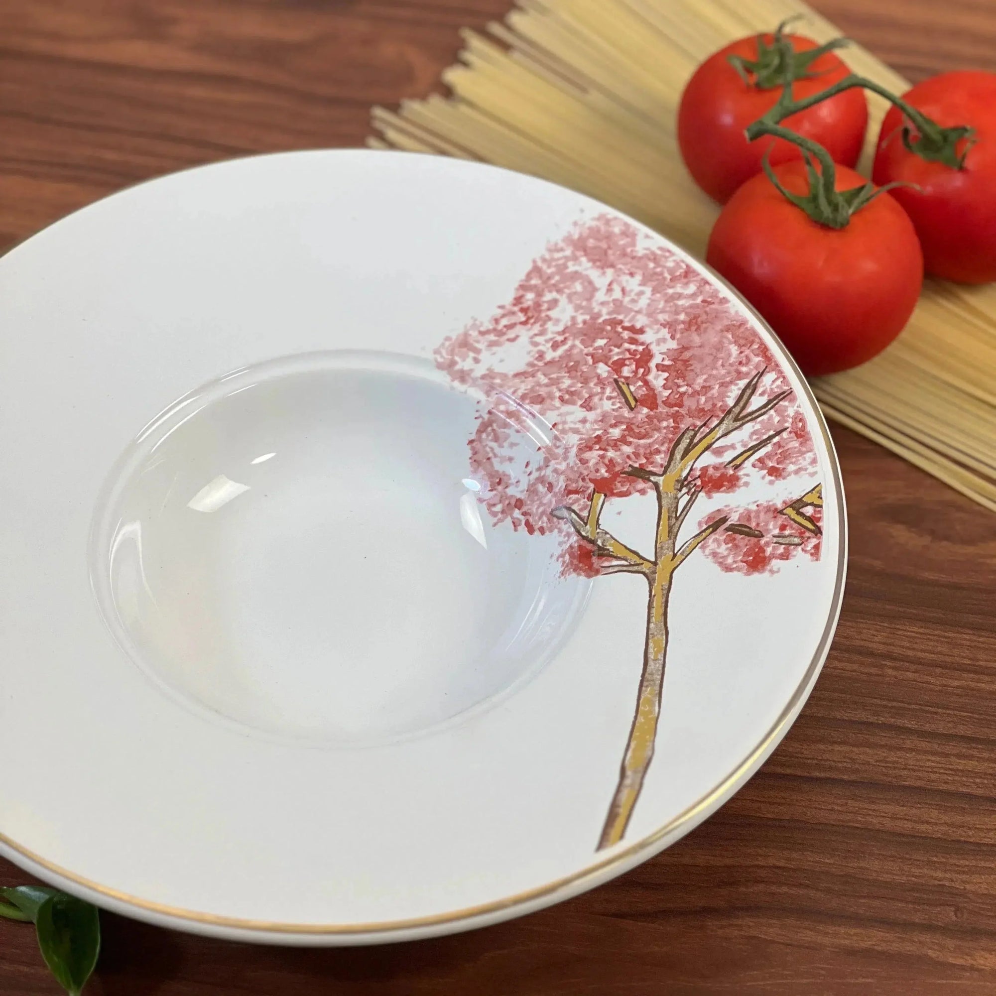 Prato para Risoto Cerâmica Ypê Amarelo com Filete de Ouro 28cm Scalla