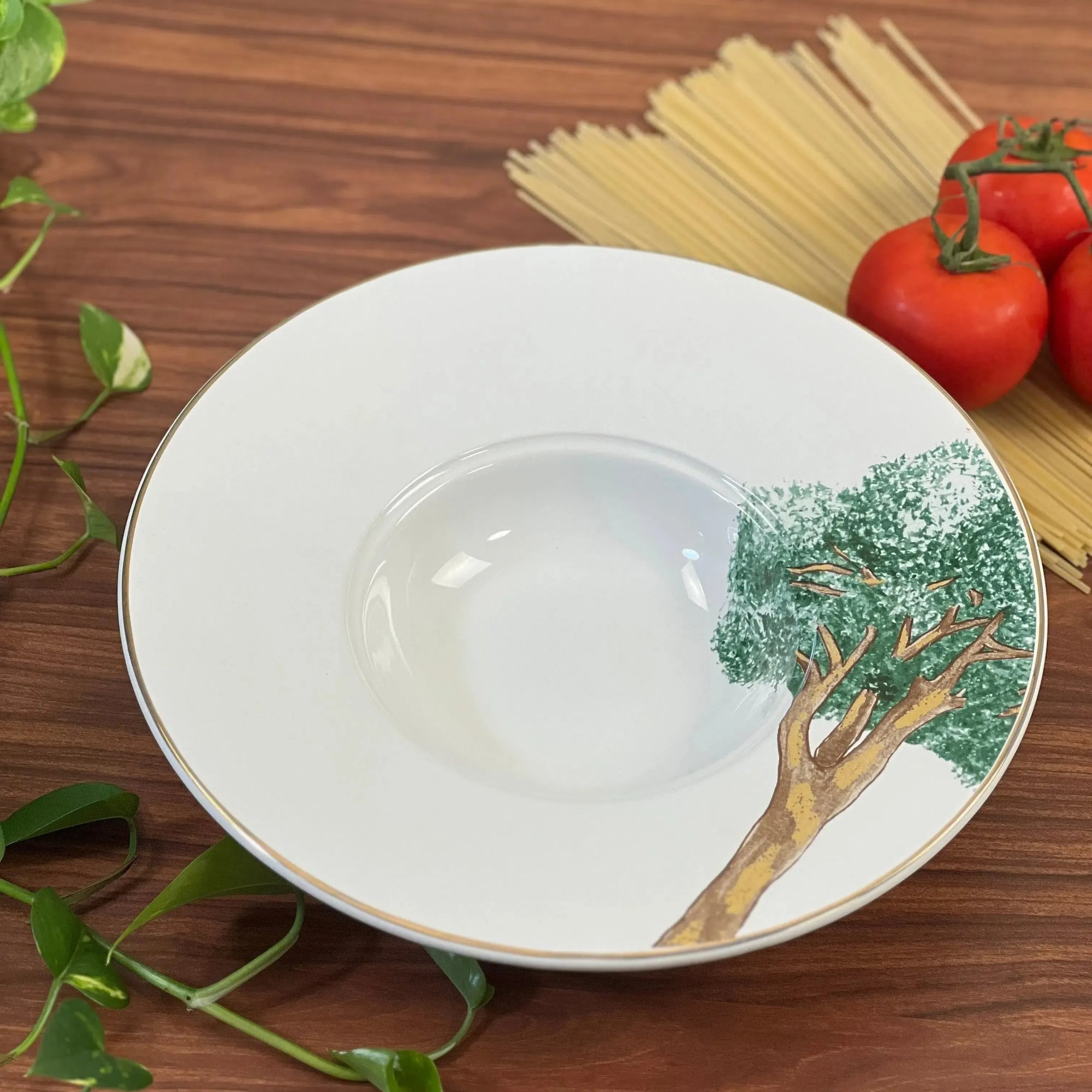 Prato para Risoto Cerâmica Ypê Amarelo com Filete de Ouro 28cm Scalla