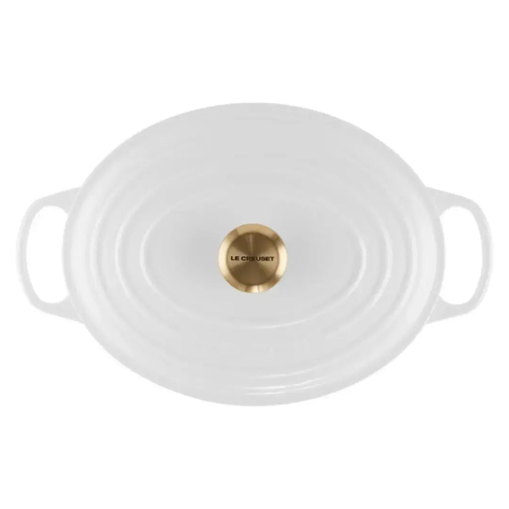 Panela Le Creuset Oval Signature Branca com Pegador Dourado 6,3L 31cm