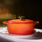 Panela Le Creuset Oval Signature Flamme Dorée com Pegador Dourado 13,9L 40cm
