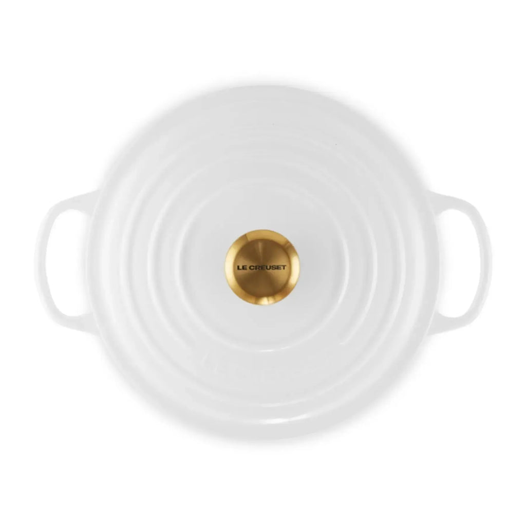 Panela Le Creuset Redonda Signature Branca com Pegador Dourado 4,2L 24cm