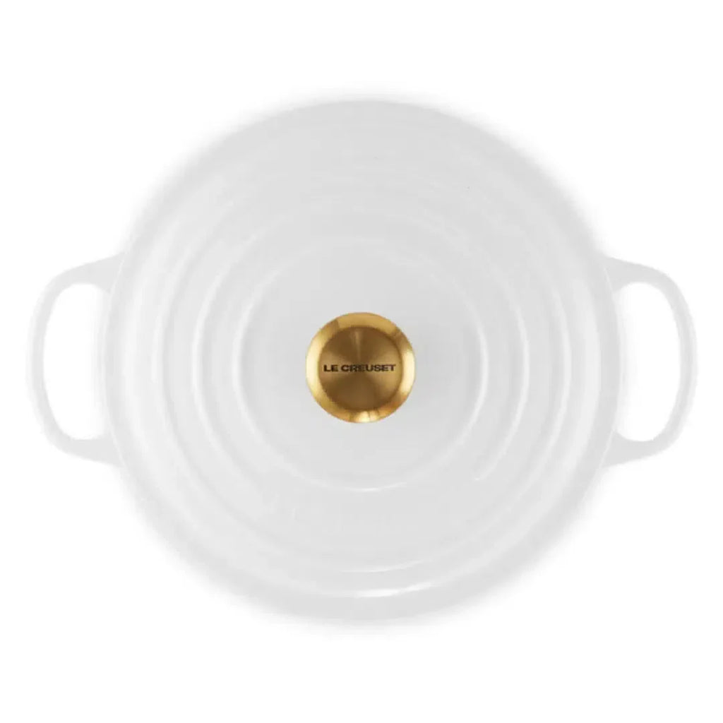 Panela Le Creuset Redonda Signature Branca com Pegador Dourado 4,2L 24cm