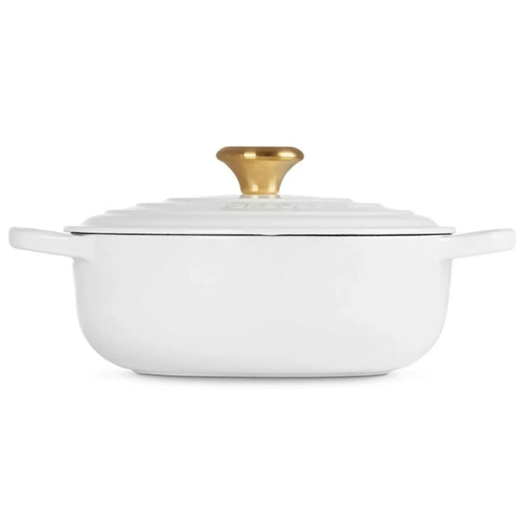 Panela Le Creuset Sauteuse Signature Branca com Pegador Dourado 24cm