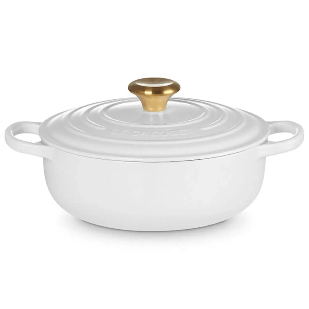 Panela Le Creuset Sauteuse Signature Branca com Pegador Dourado 24cm