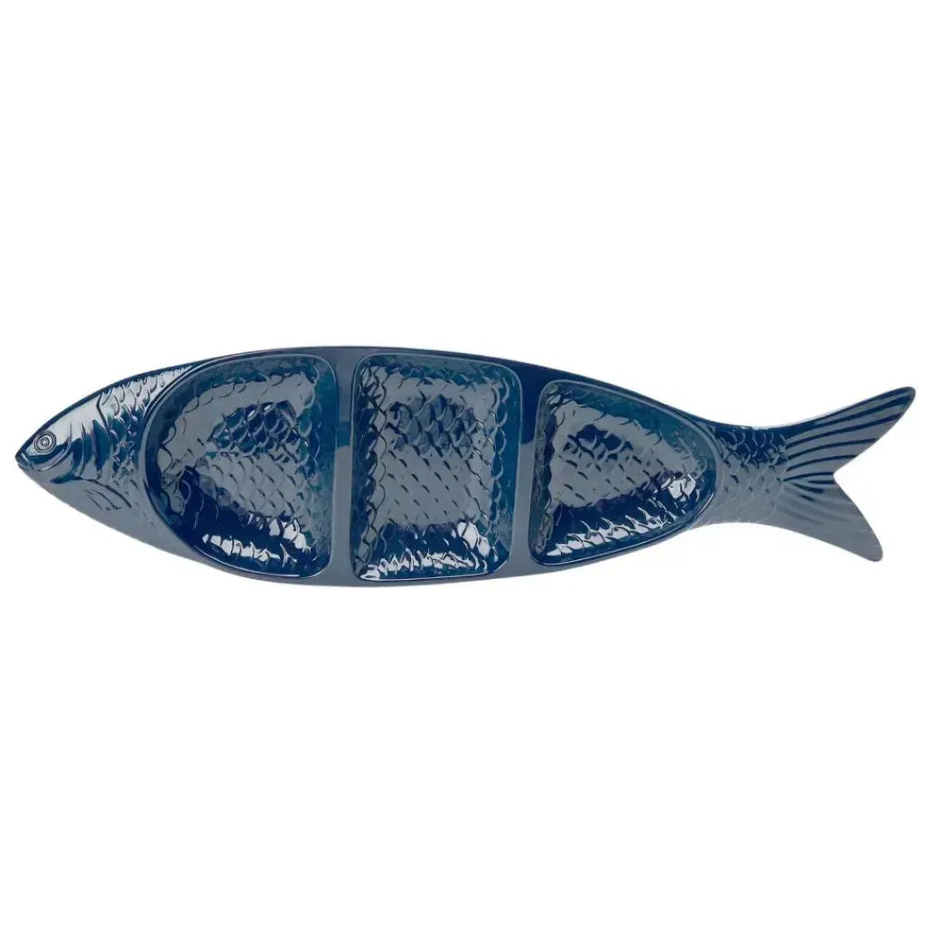 Petisqueira Grande Melamina Formato Peixe Azul 75,5x20,4x4cm