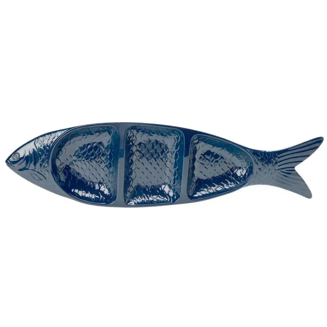 Petisqueira Grande Melamina Formato Peixe Azul 75,5x20,4x4cm