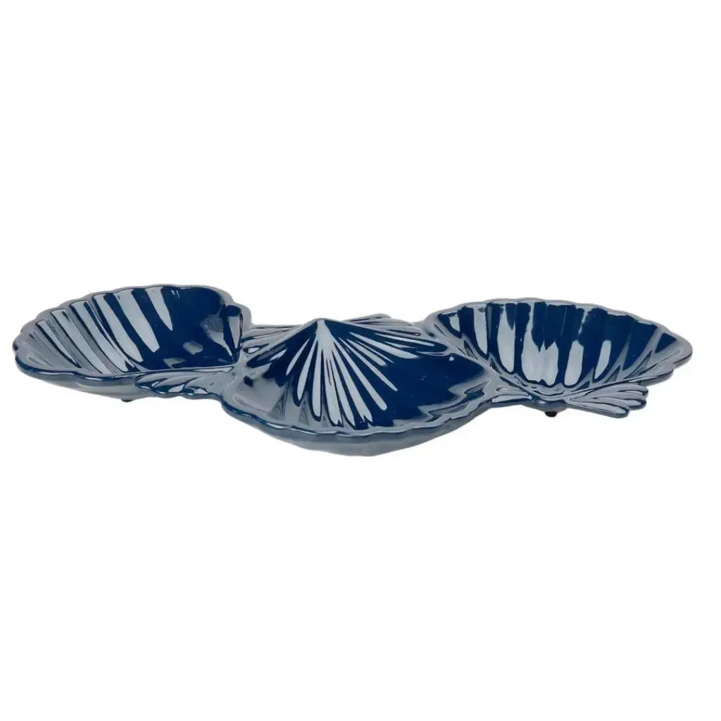 Petisqueira Melamina Formato 3 Conchas Azul 31,5x13,2x3,6cm