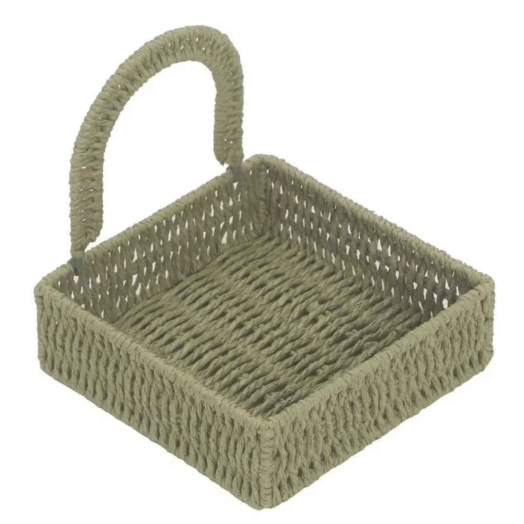 Porta Guardanapo Quadrado em Palha Cestaria Bege 18x18x6cm