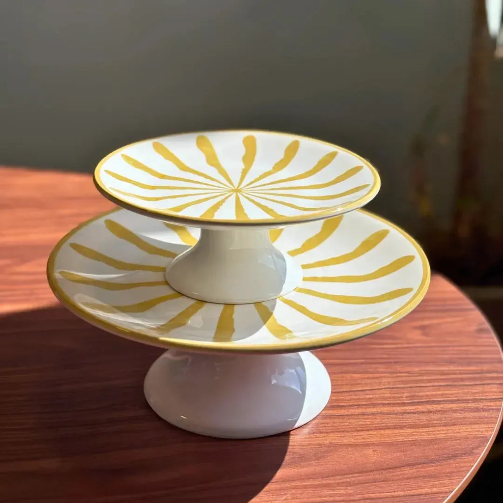 Porta Petit Four com Pé Cerâmica Piuma Vermelho Scalla