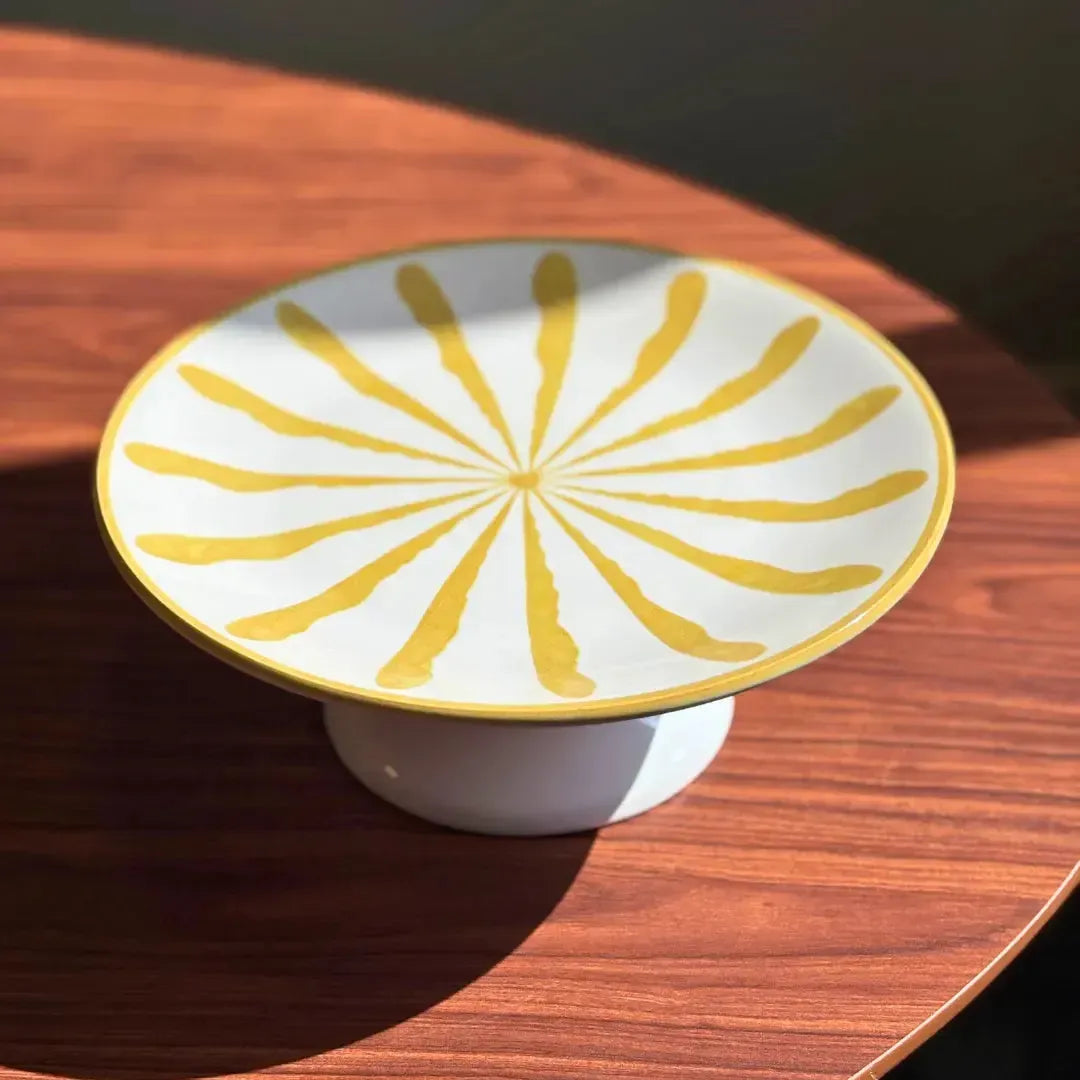 Porta Petit Four com Pé Cerâmica Piuma Vermelho Scalla