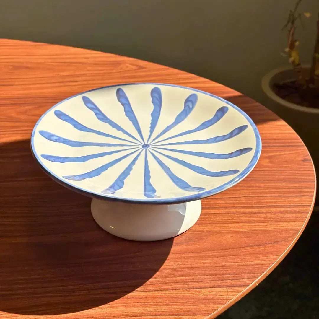 Porta Petit Four com Pé Cerâmica Piuma Vermelho Scalla