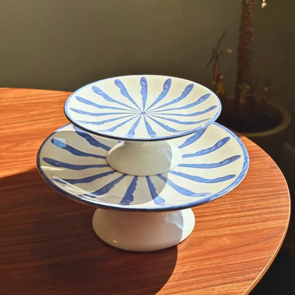 Porta Petit Four com Pé Cerâmica Piuma Vermelho Scalla