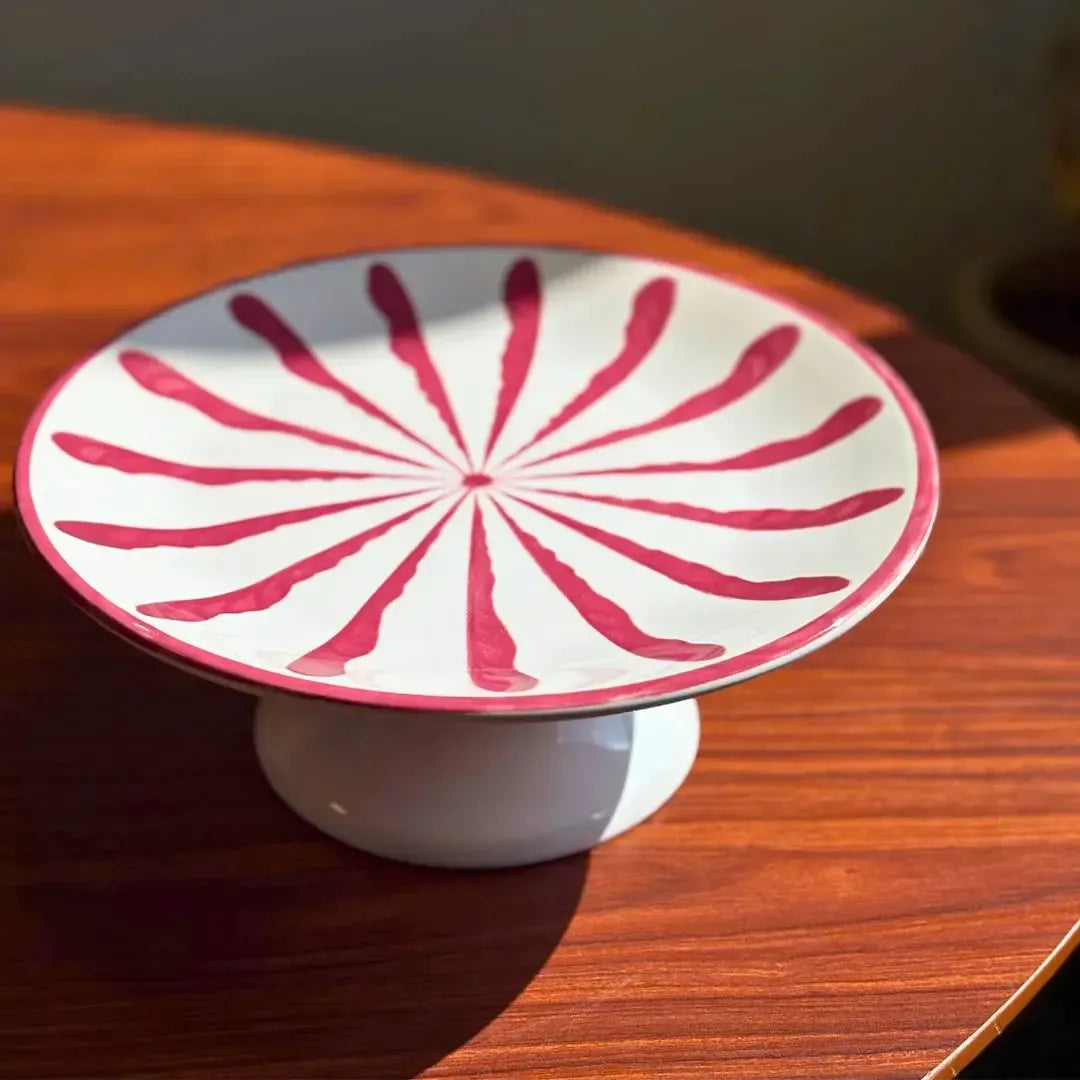 Porta Petit Four com Pé Cerâmica Piuma Vermelho Scalla