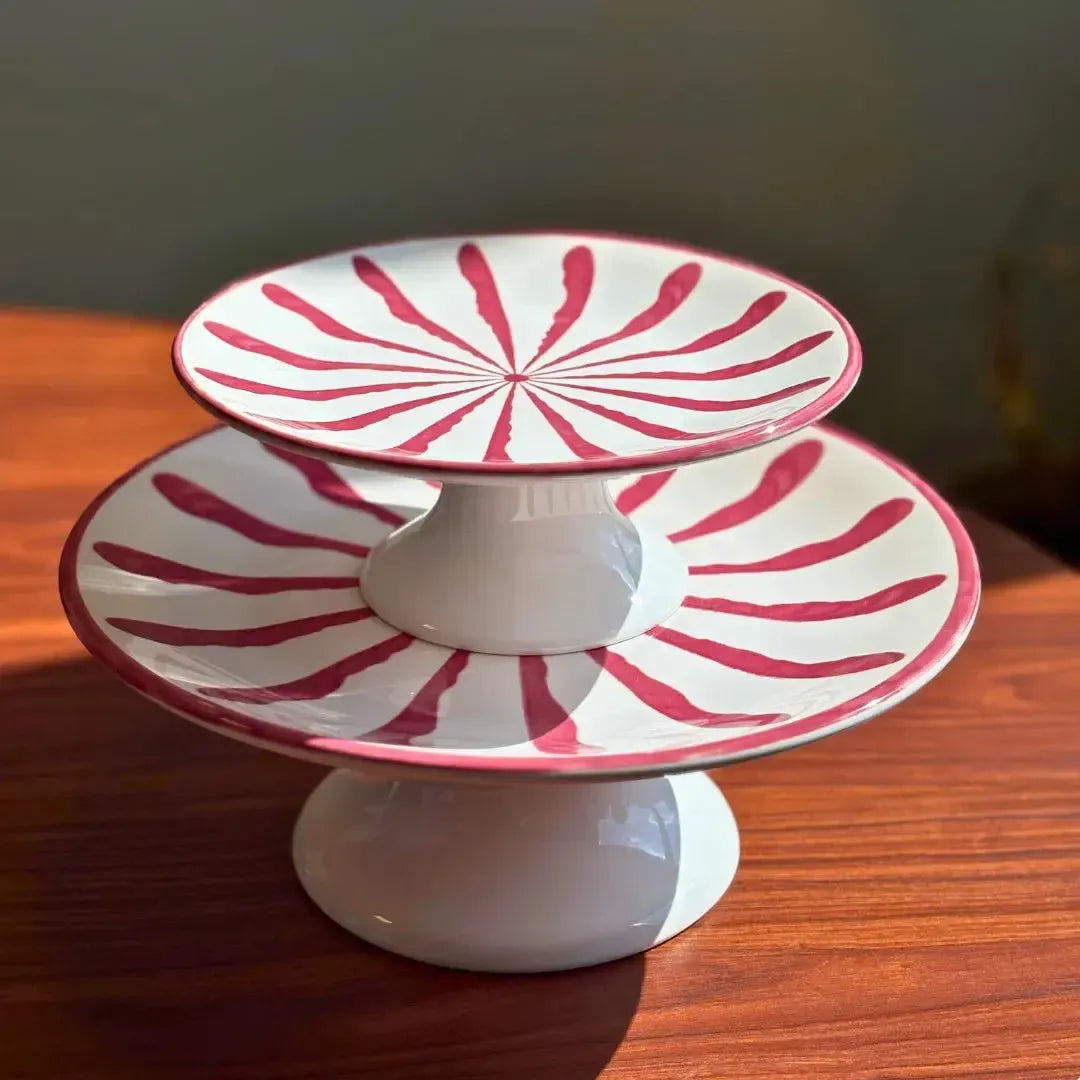 Porta Petit Four com Pé Cerâmica Piuma Vermelho Scalla