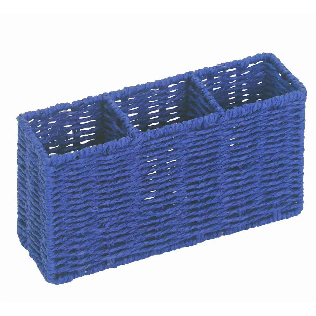 Porta Talheres Retangular com 3 divisões em Palha Cestaria Bege 26x8x14cm