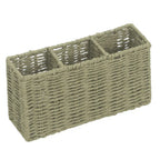 Porta Talheres Retangular com 3 divisões em Palha Cestaria Bege 26x8x14cm
