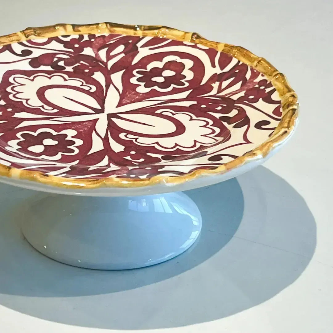 Porta Torta Cerâmica Dolce Mare Azulejo Português Vermelho 14x33cm Maison Blanche