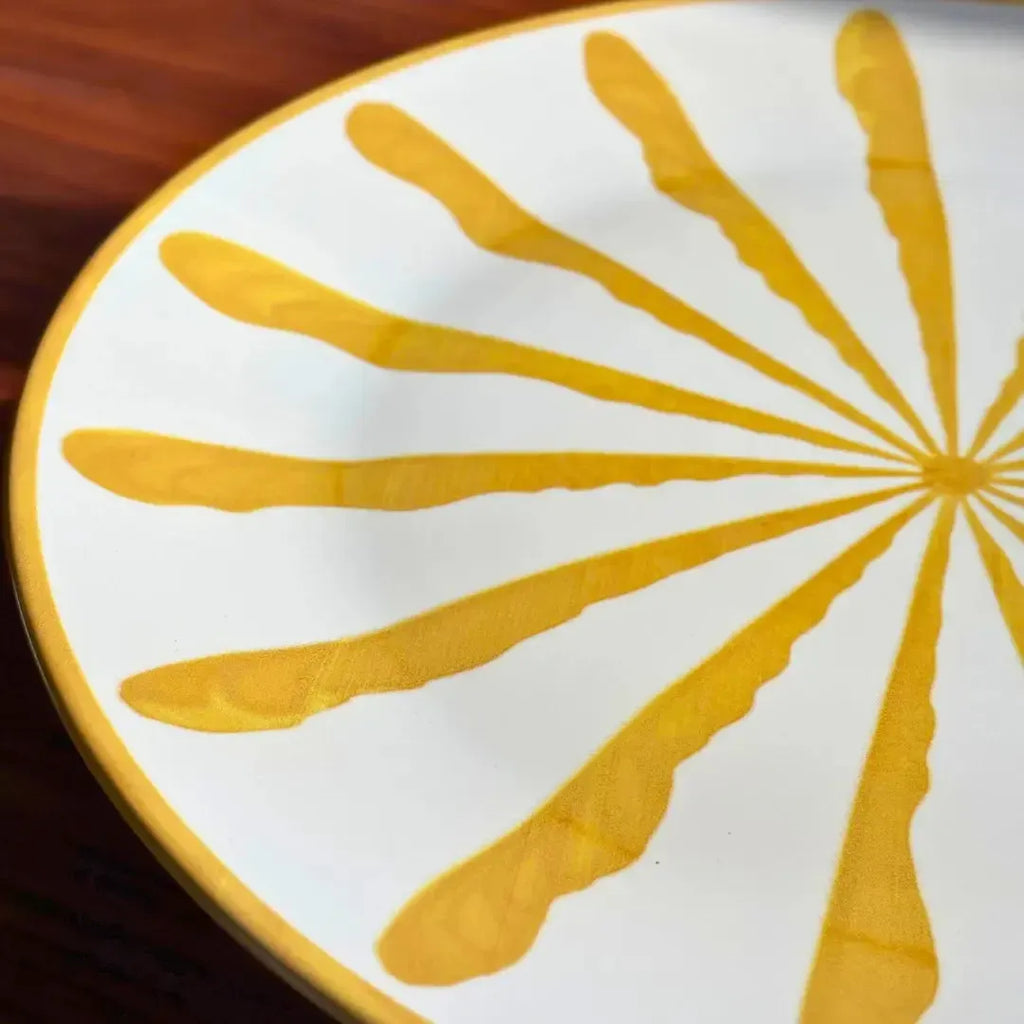 Porta Torta com Pé Cerâmica Piuma Amarelo Scalla