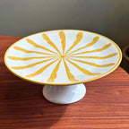 Porta Torta com Pé Cerâmica Piuma Amarelo Scalla