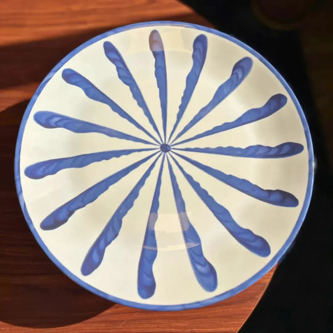 Porta Torta com Pé Cerâmica Piuma Azul Scalla