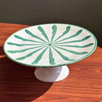 Porta Torta com Pé Cerâmica Piuma Verde Scalla
