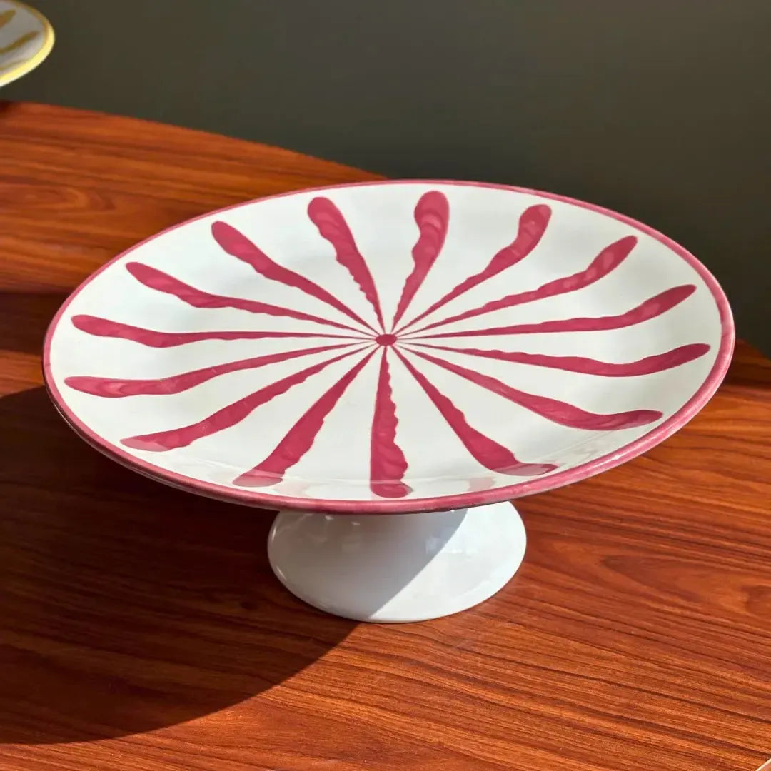 Porta Torta com Pé Cerâmica Piuma Vermelho Scalla