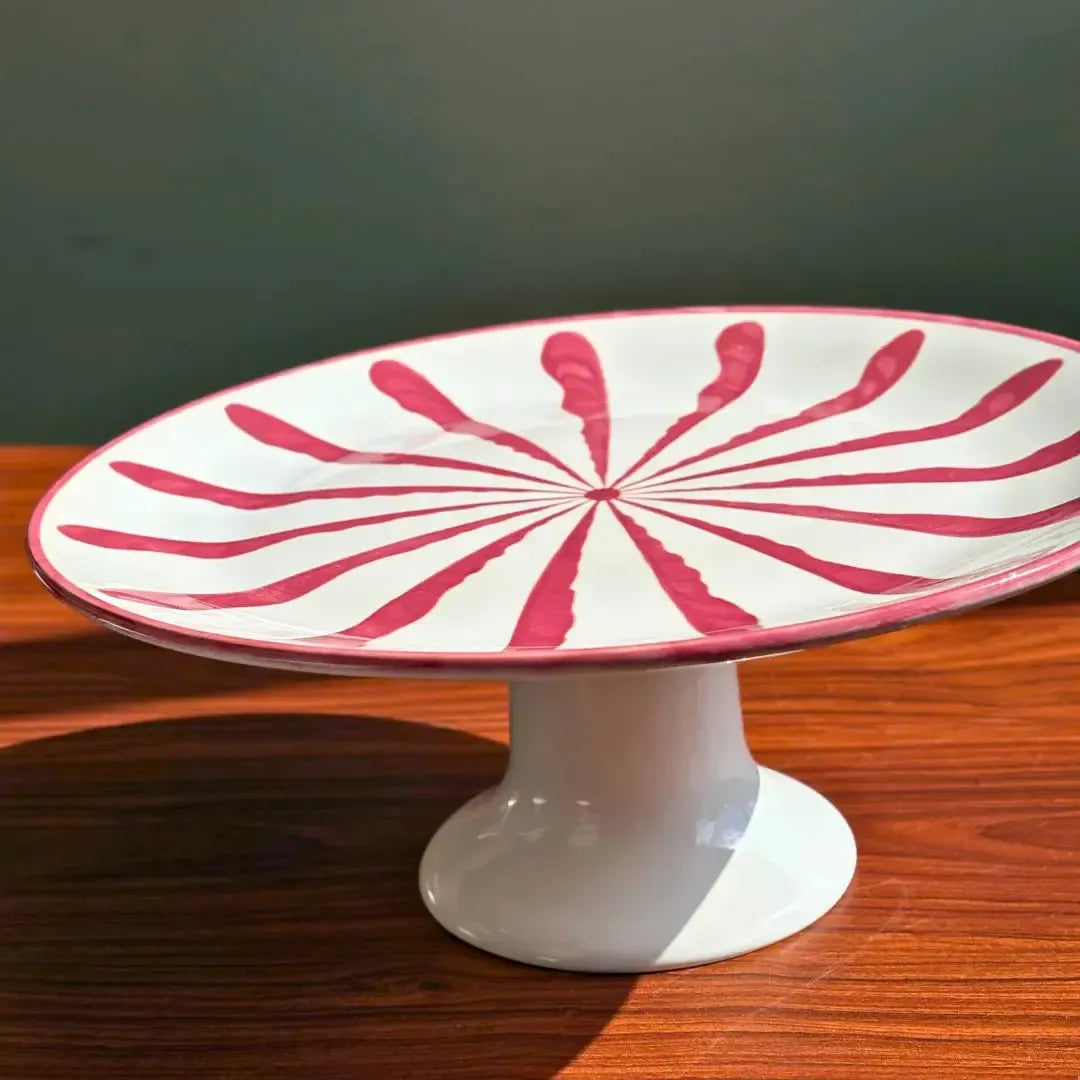 Porta Torta com Pé Cerâmica Piuma Vermelho Scalla