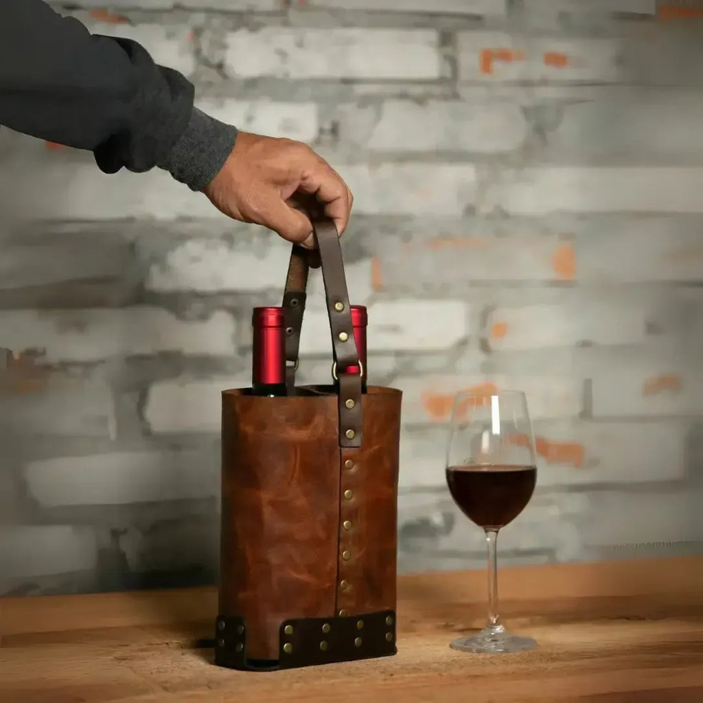 Porta Vinho Duplo em Couro Legítimo Whisky Artemano