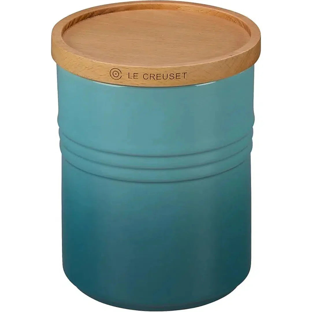 Pote Cerâmica com Tampa de Madeira Scandinavia Azul Caribe 420ml Le Creuset