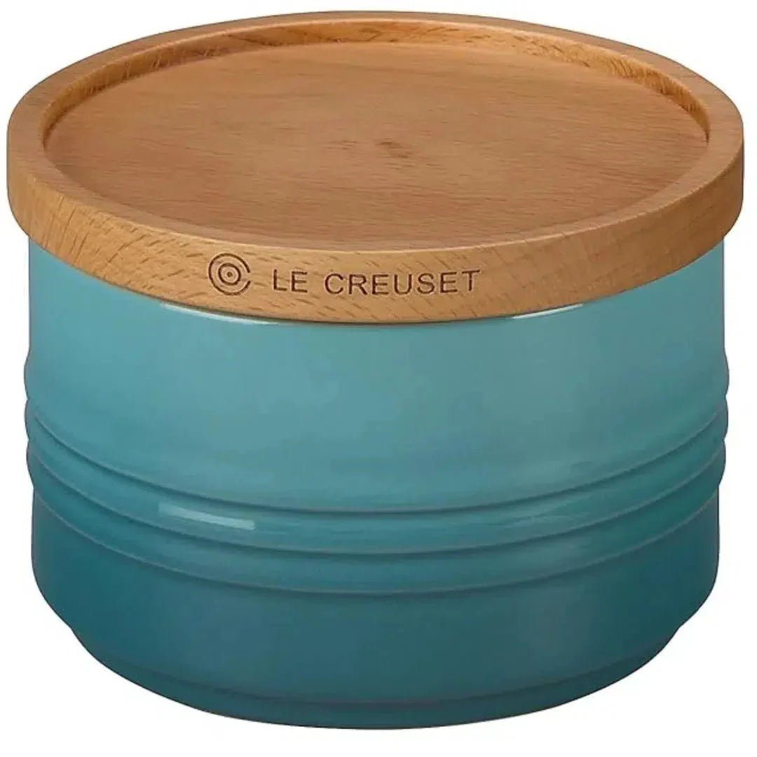 Pote Cerâmica com Tampa de Madeira Scandinavia Azul Caribe 420ml Le Creuset