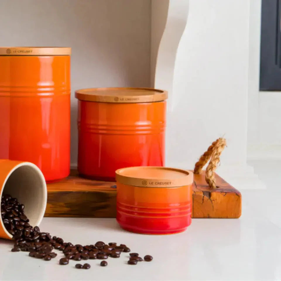 Pote Cerâmica com Tampa de Madeira Scandinavia Laranja 220ml Le Creuset