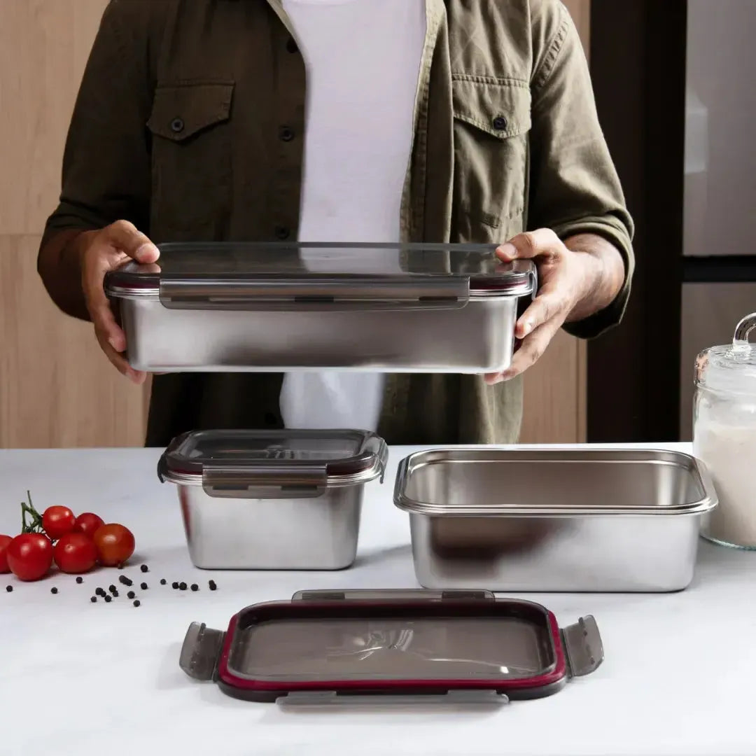 Pote Hermético Retangular em Inox com Tampa 1L Kenya