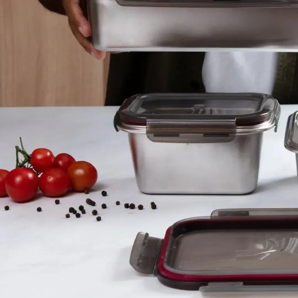 Pote Hermético Retangular em Inox com Tampa 1L Kenya