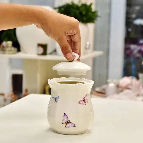 Pote Porcelana Com Tampa Borboleta 660ml