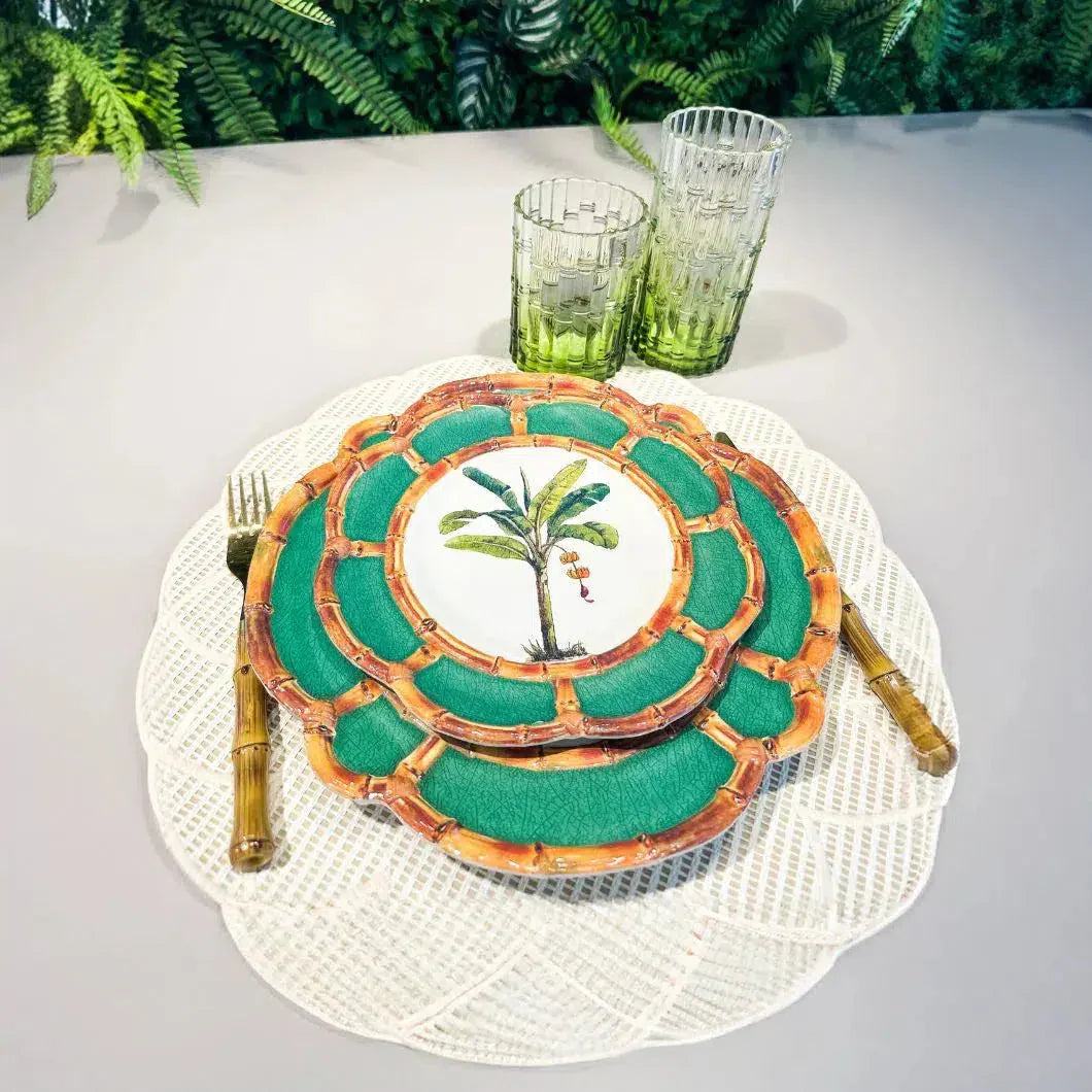Prato Melamina Borda Desenho Bambu 28x28cm Laranja