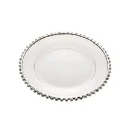 Prato de Jantar Cristal Pérola Borda Prateada 28cm Wolff