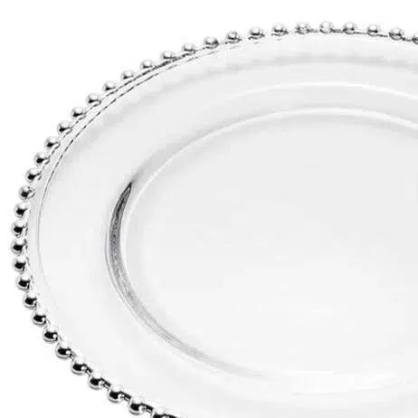 Prato de Sobremesa Cristal Pérola Borda Prateada 20cm Wolff