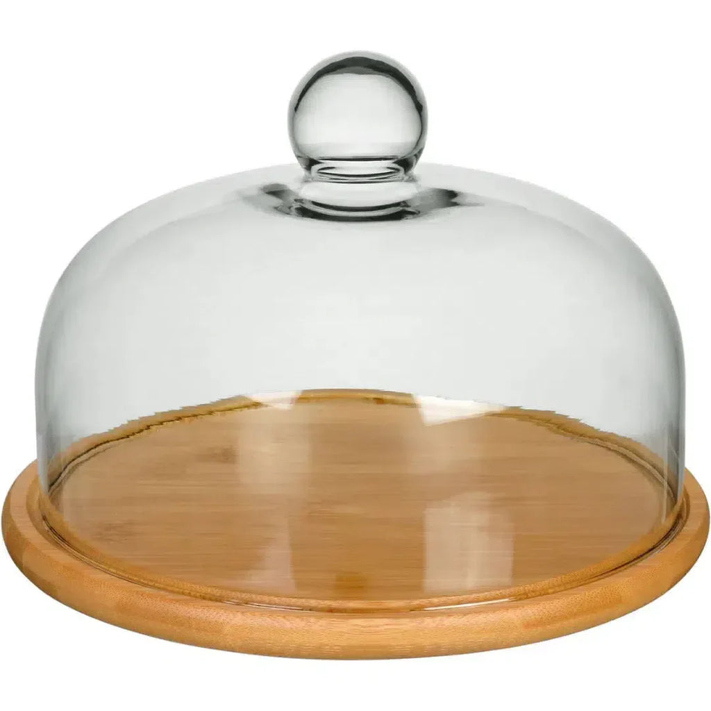 Prato p/ Bolo Bambu com Tampa de Vidro Home&Co 18x25x25cm